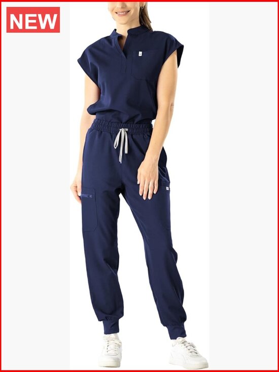 Other - Stand-Up Collar Scrub Top & Jogger Pants Set 11 Pockets Sleeveless